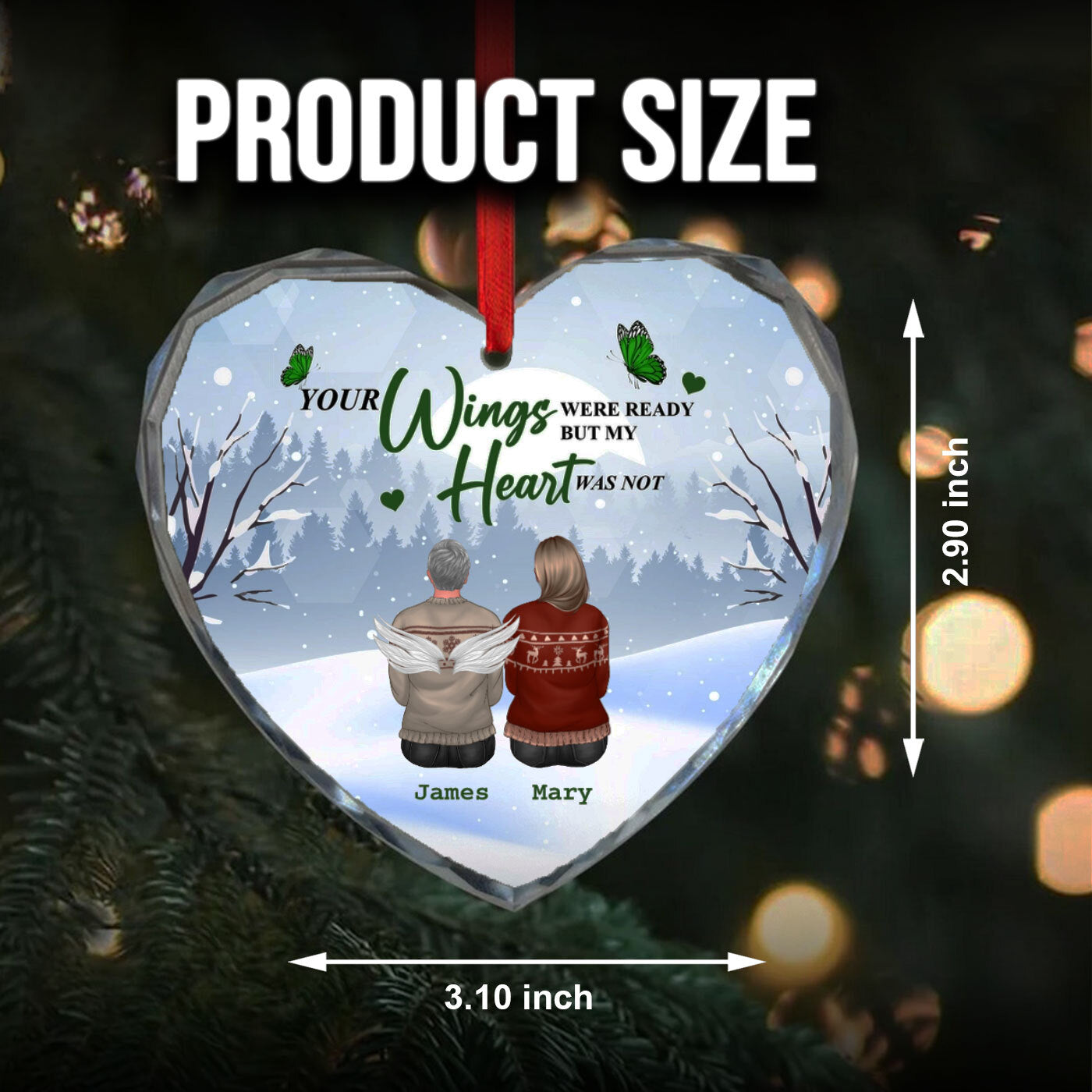 Heartfelt Memorial Christmas Glass Ornament - Your Wings Were Ready